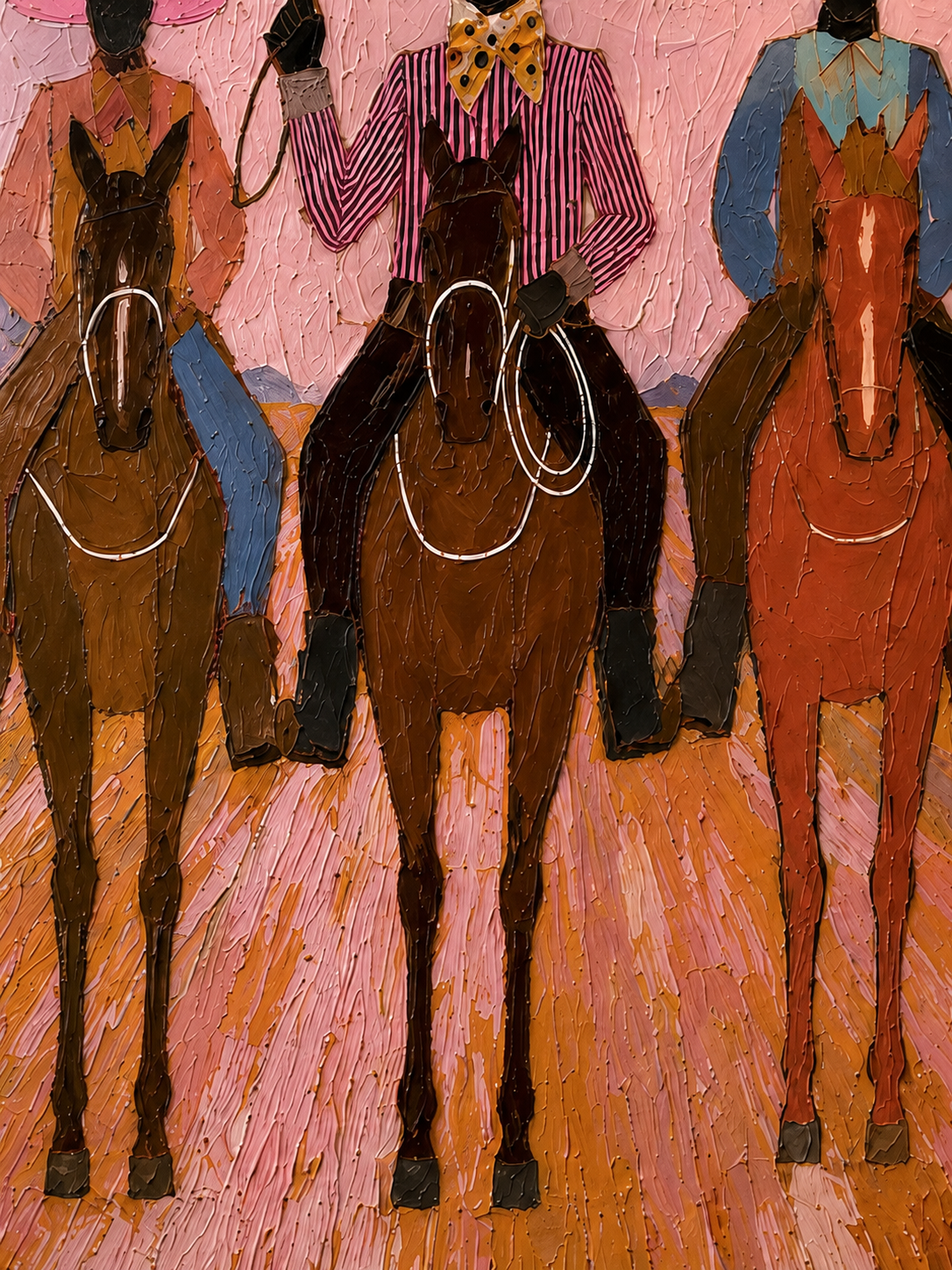 Vintage Pink Desert Cowboy Painting With Moon And Stars For Living Room Wall Decor