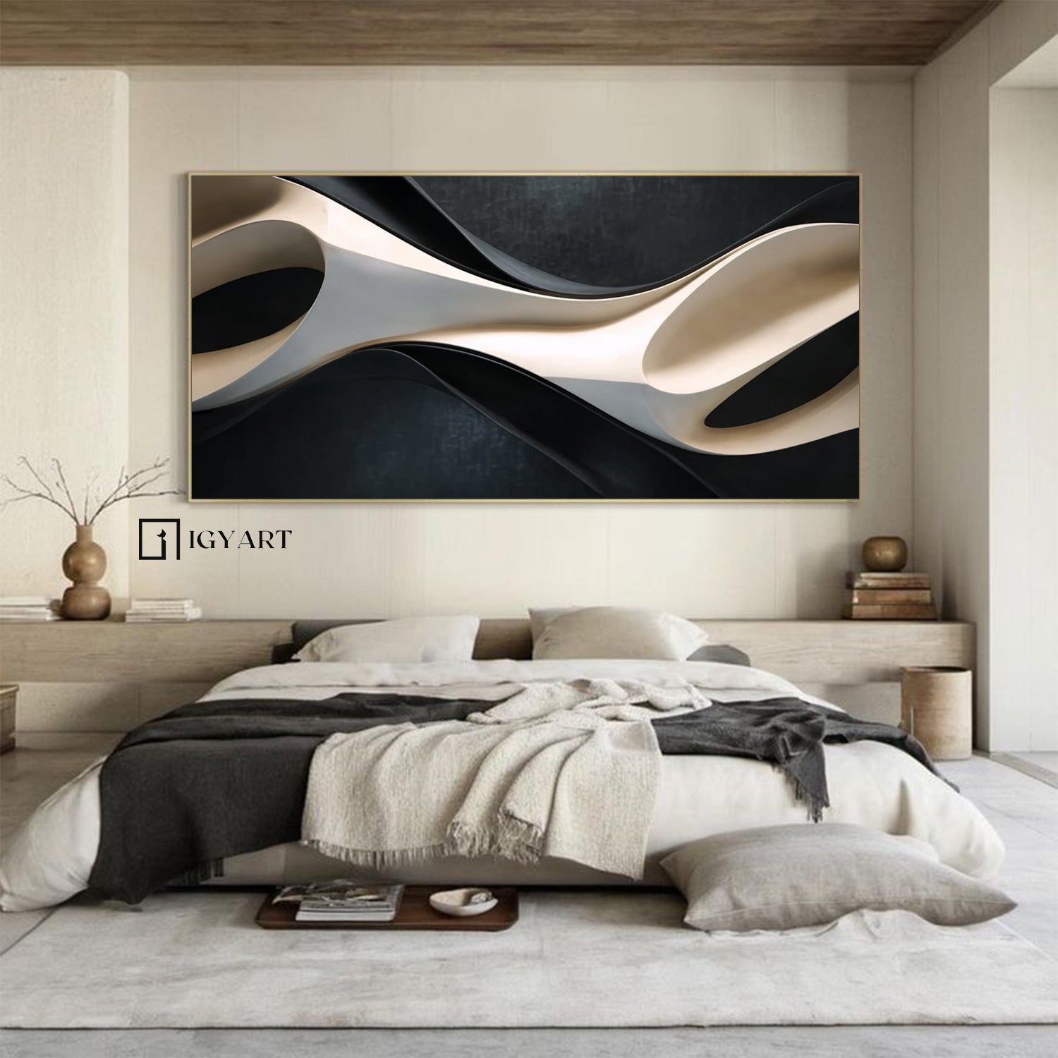 3D Textured Wood Wall Art | Neutral Boho Organic Wood Sculpture Wall Art