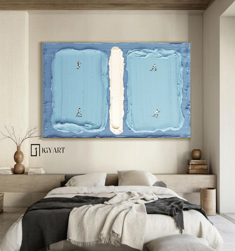 tennis art green tennis court art Blue tennis 3D textured impasto art