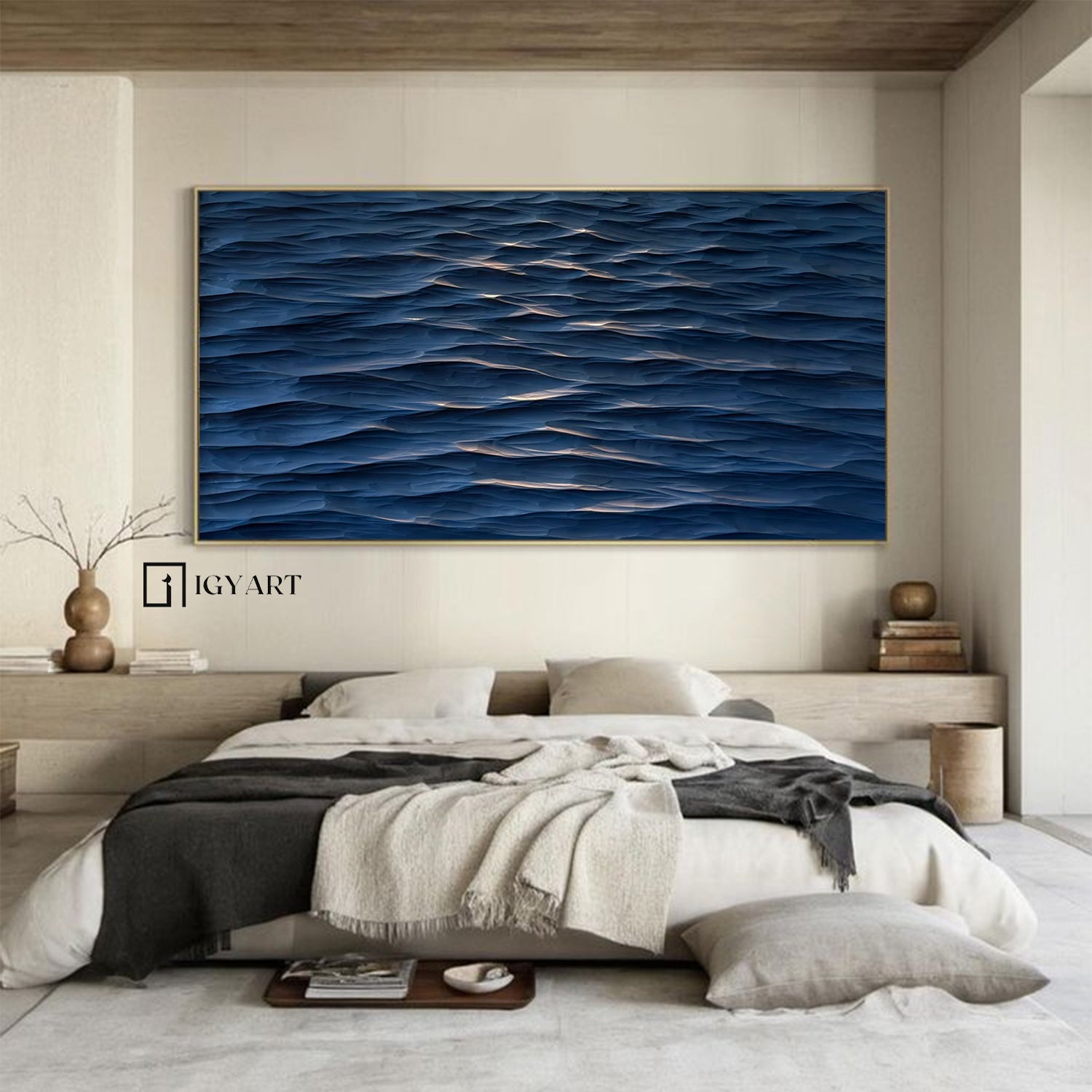 blue wave Wood Carving Wall Art: Abstract 3D Textured Sculpture art