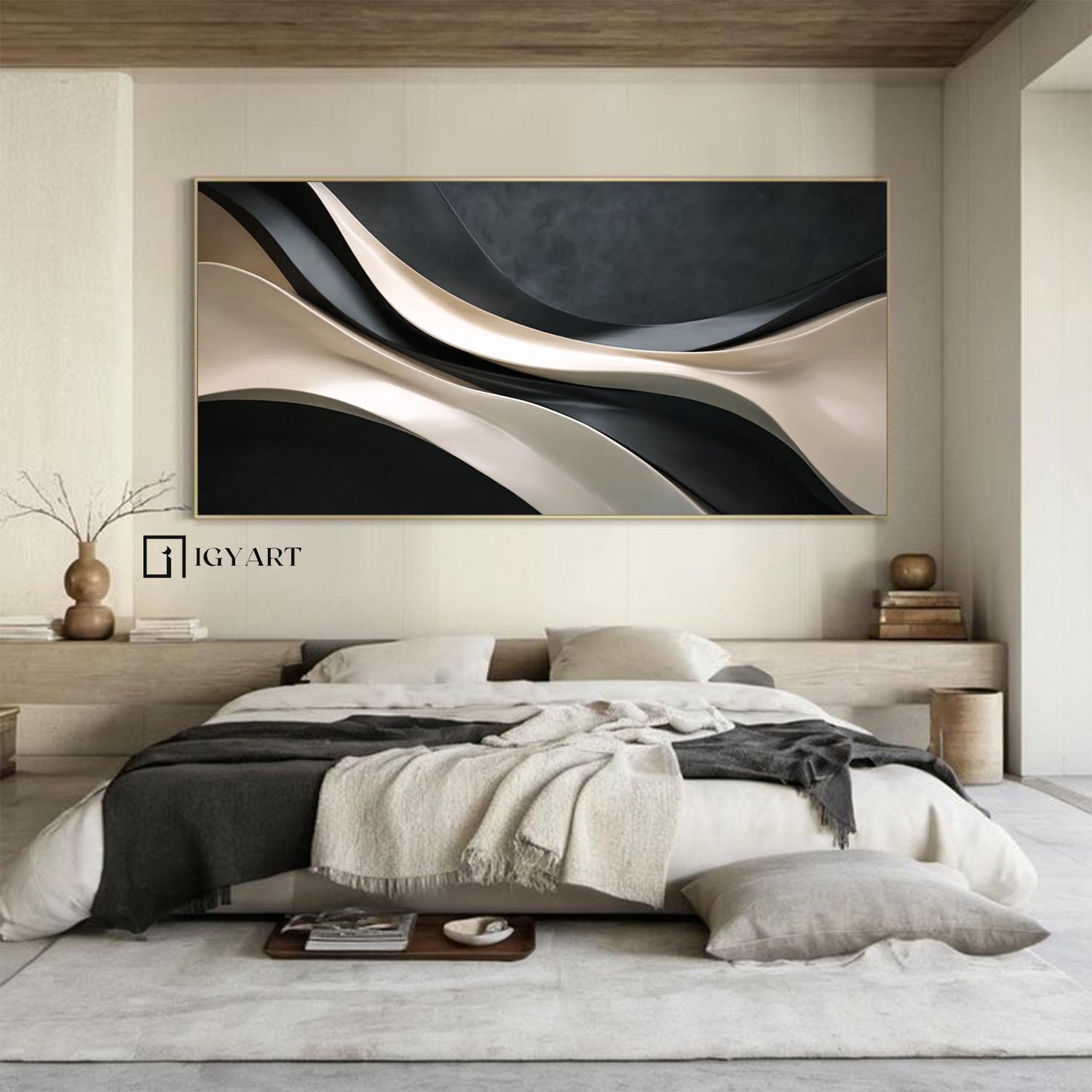 3D Textured Wood Wall Art | Neutral Boho Wood Wall Sculpture for Living Room