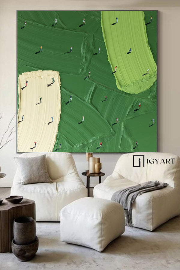 Large Green Abstract Painting Green Golf Canvas Wall Art Green Textured Wall Art Golf Course Painting