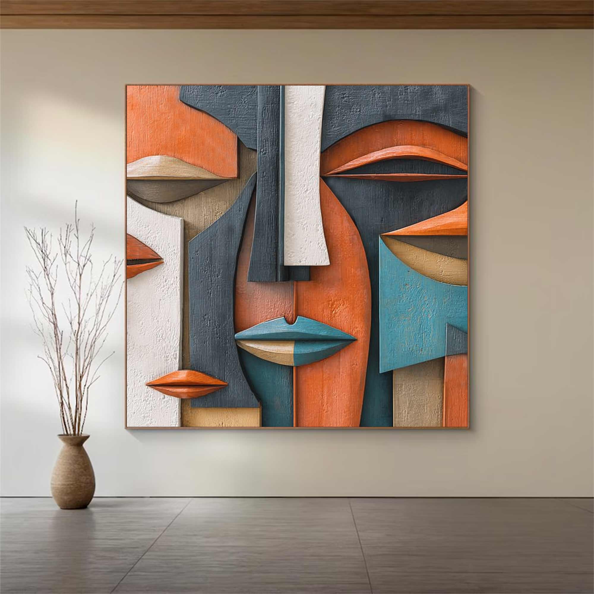 Hand-Painted Wood Carving Wall Art: Abstract 3D Textured Sculpture art
