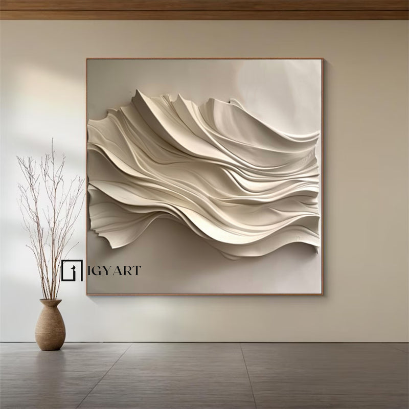 Wood carving wall art Beige Sculptured art 3D Textured Wall Decor 