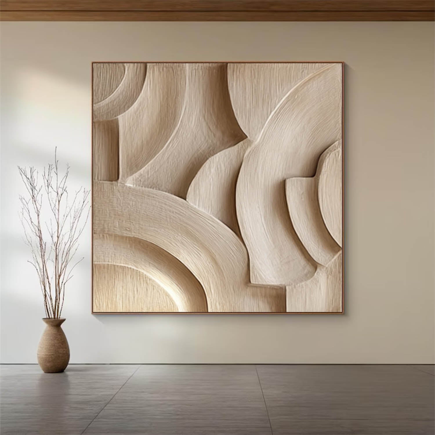 Beige Sculptured art Beige Wood carving wall art Textured Wall Decor