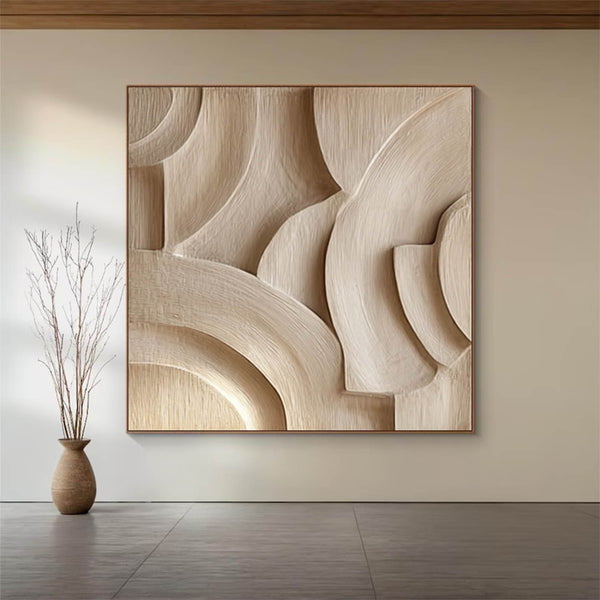 Beige Sculptured art Beige Wood carving wall art Textured Wall Decor