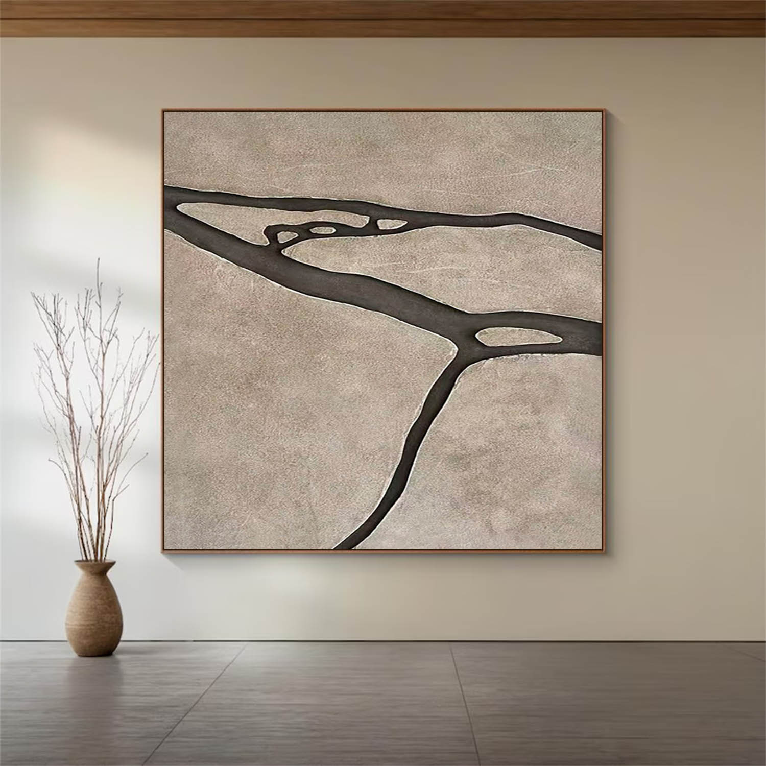 Earth Tone Japandi style 3D Wood Wall Art Wabi-Sabi River Relief for Living Room