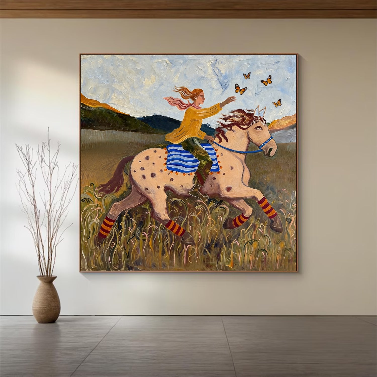 Cottagecore Aesthetic Art Horse and Butterflies Decor Expressionist Decor