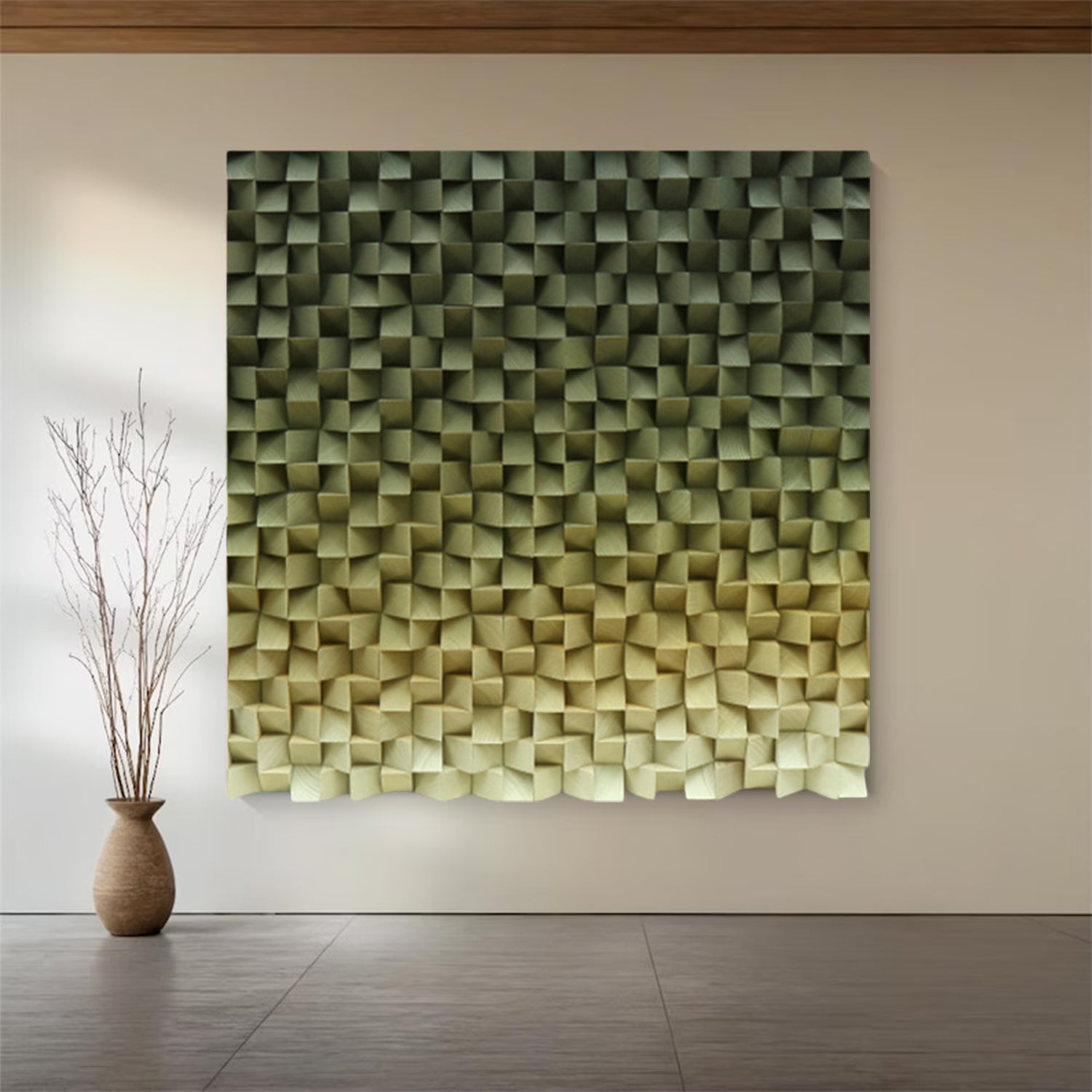 Green Wood wall Decor Wood Block Art Geometric Wood Art Sculptured art