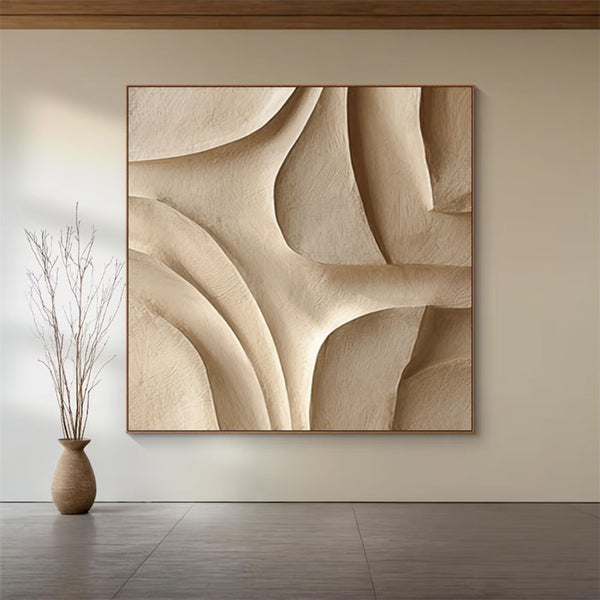 Wood carving wall art Beige Sculptured art Wooden wall decor