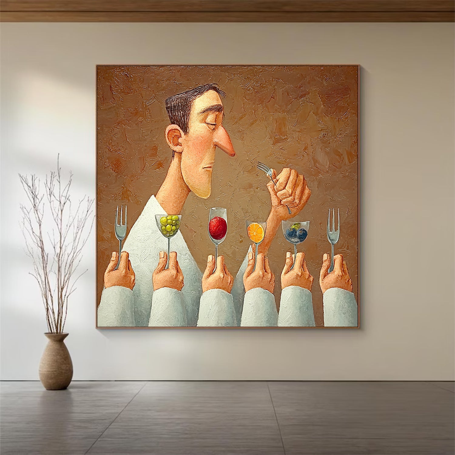 Humorous Kitchen Wall Painting, Modern Dining Room Art , Large Wall Decor for Foodie Gift.