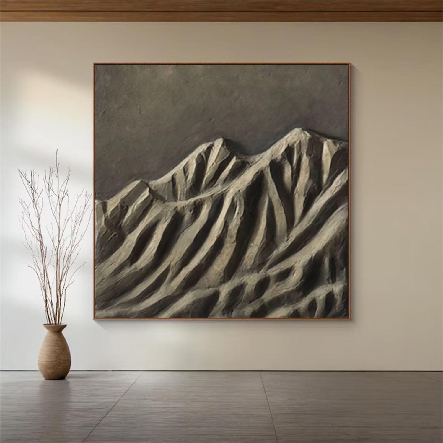 Japandi style 3D Wood Wall Art Wabi-Sabi Mountain Relief for Living Room