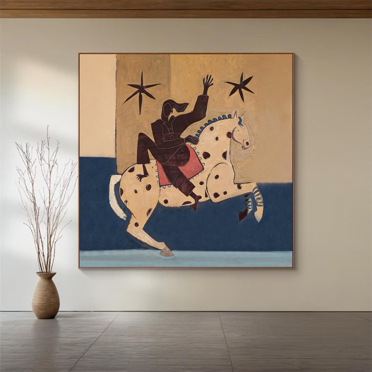 Modern Folk Art Painting Mid Century Modern Horse Equestrian Wall Art