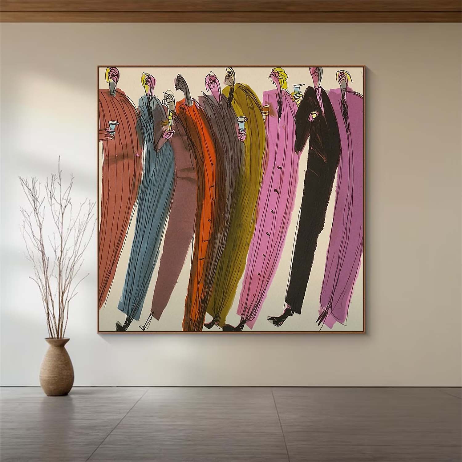 Modern Abstract Party Painting - Mid-Century Fashion Illustration Wall Art for Dining Decor