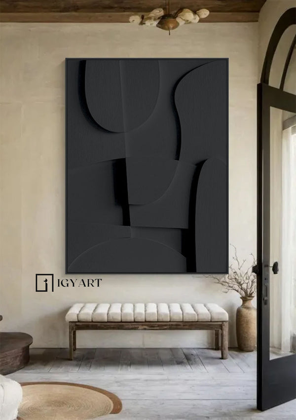 Wood carving wall art Black Textured Wall art Black Sculptured art Painting Customized colors