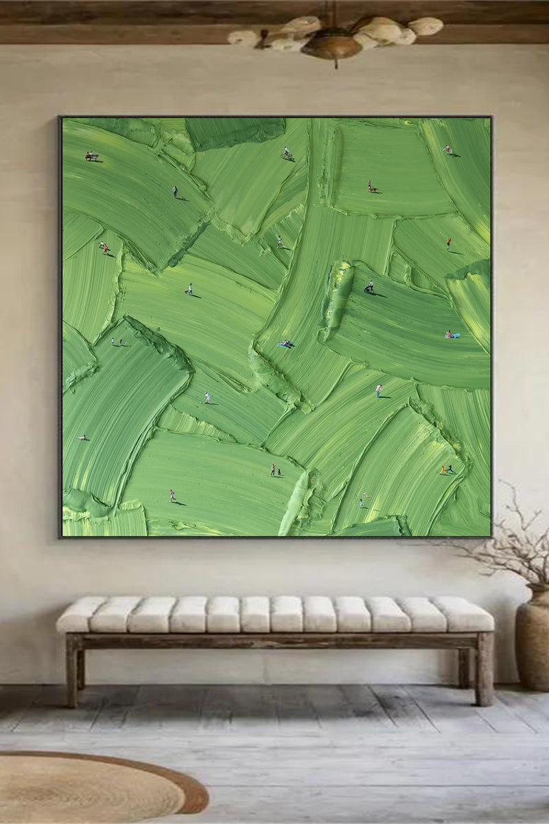 Green Textured Wall Art Large Green Abstract Painting Green Canvas Wall Art Golf Course Painting