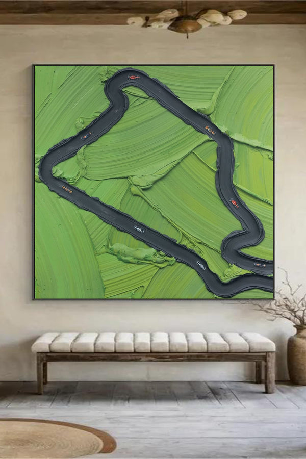 Large Green Abstract Painting Green Textured Wall Art Green Canvas Wall Art Golf Course Painting