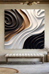 Black Sculptured art Art Black and white 3D textured wall art Wood carving wall art Customized colors