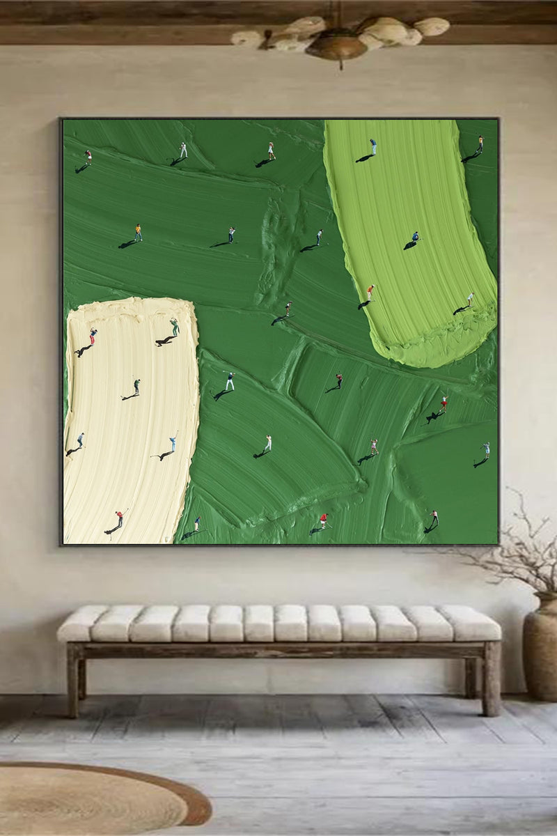 Large Green Abstract Painting Green Golf Canvas Wall Art Green Textured Wall Art Golf Course Painting