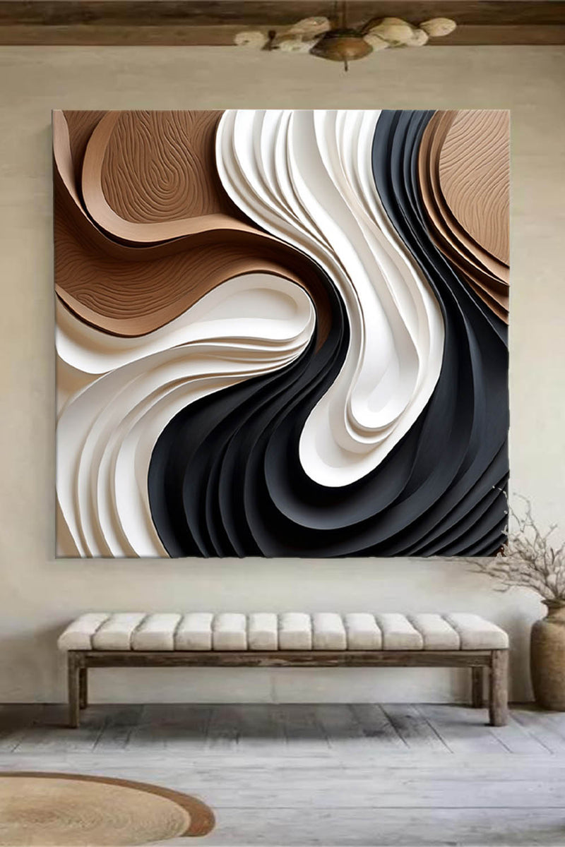 Black Sculptured art Art Black and white 3D textured wall art Wood carving wall art Customized colors