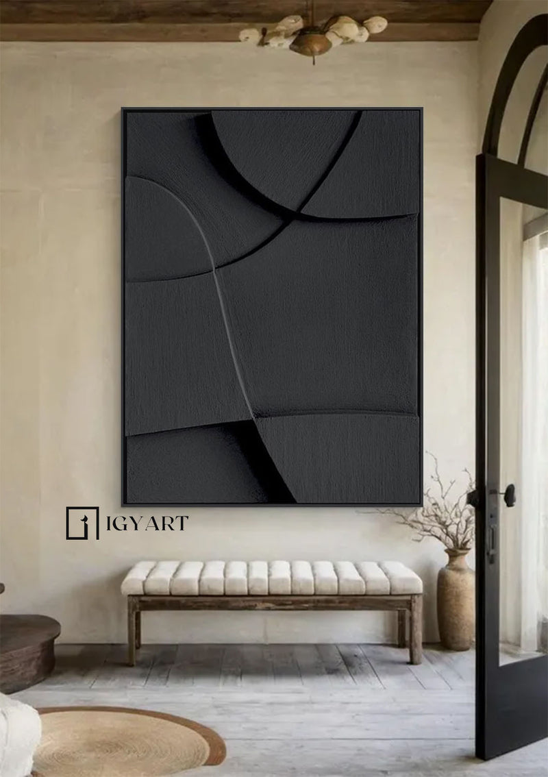 Black Sculptured art Painting Black Textured Wall art Wood carving wall art Black sculptured minimalist art Customizable colors