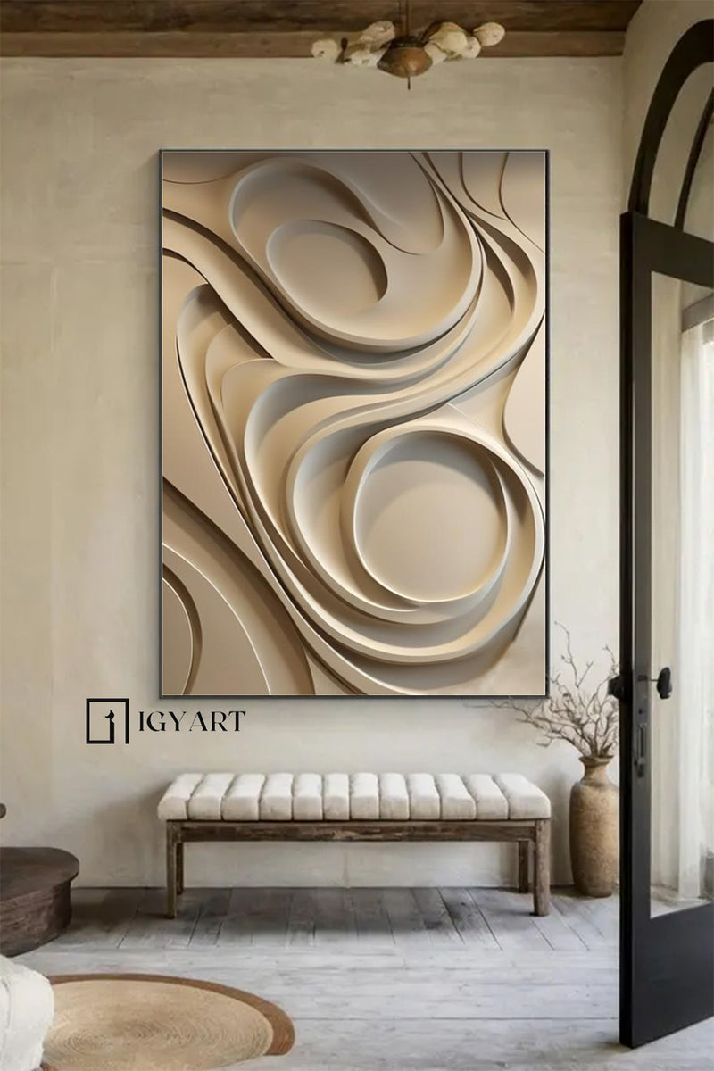 Beige wood carving wall art Beige Sculptured art Vertical wood carving wall art Customized colors