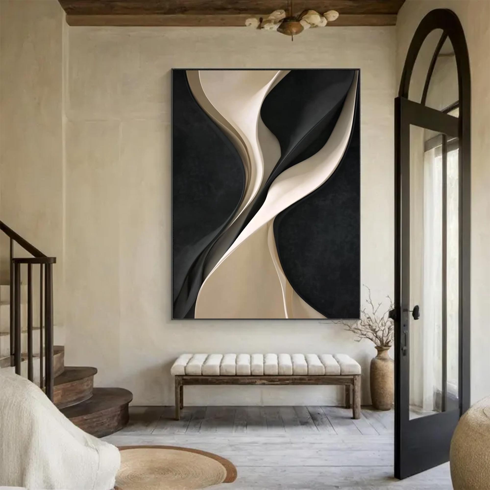 wood wall decor painting Black and white texture wall decor painting