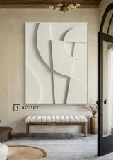 White Textured Wall art Wood carving wall art White Sculptured art Painting White sculptured minimalist art Customized colors