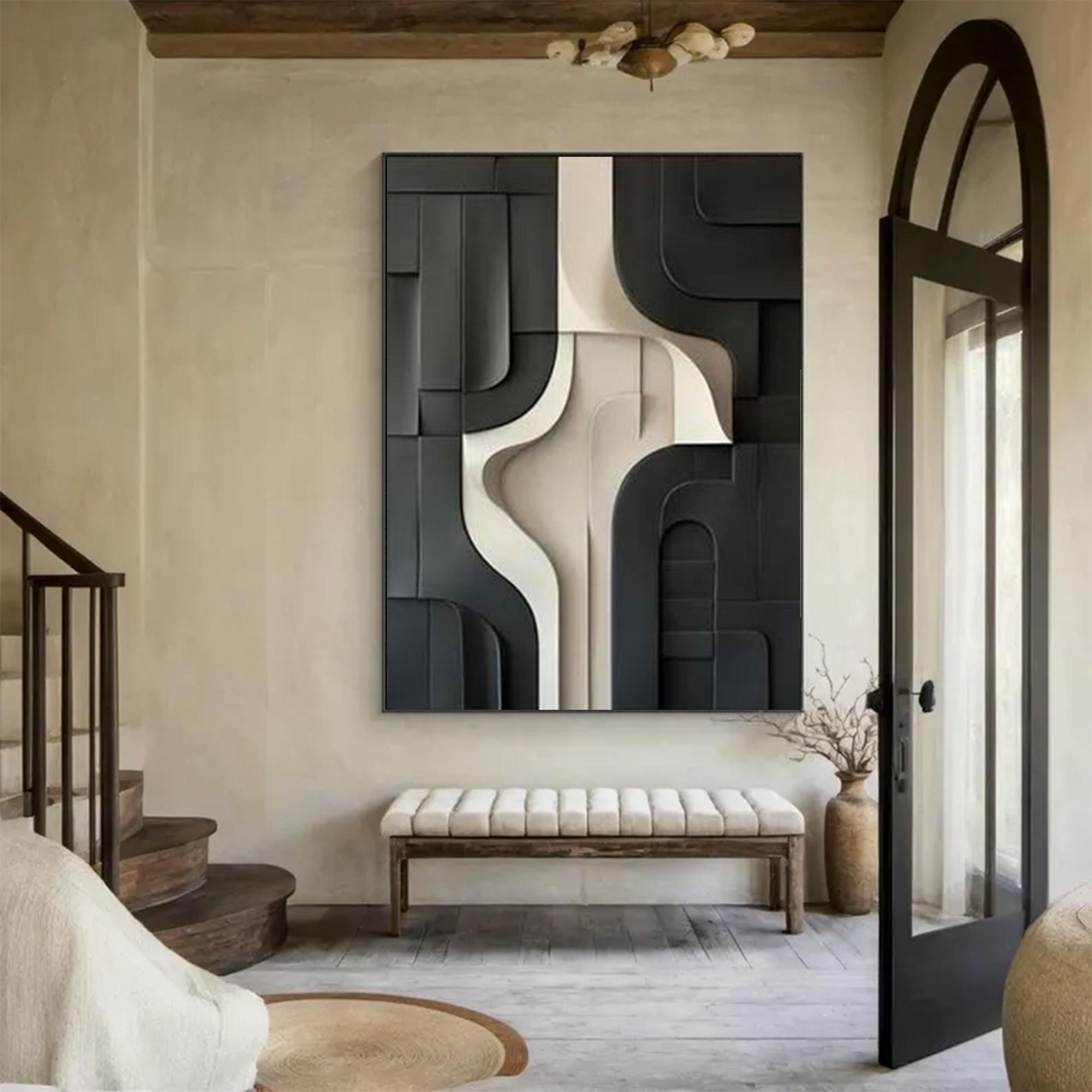 Wood Textured Wall Decor Black Sculptured Art Sculptured art Painting