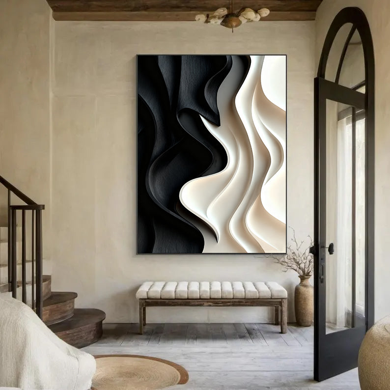 Black and White 3D Textured Wall art Black Sculptured art Painting