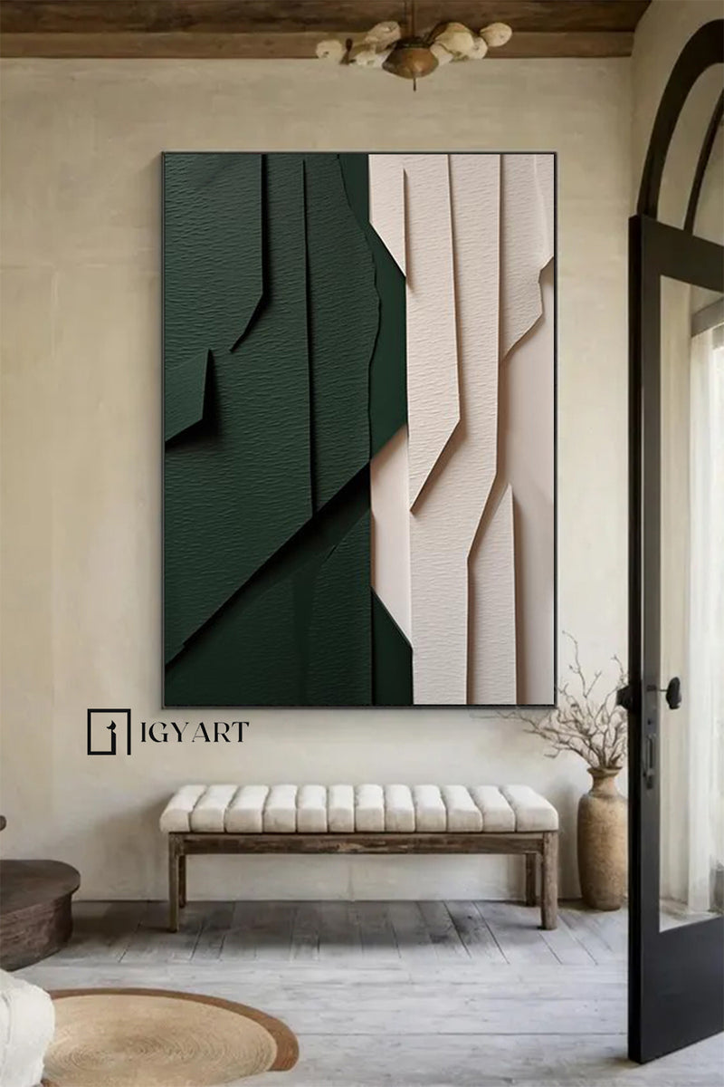 Green Sculptured art Painting Wood carving wall art Green Textured Wall art Customized colors