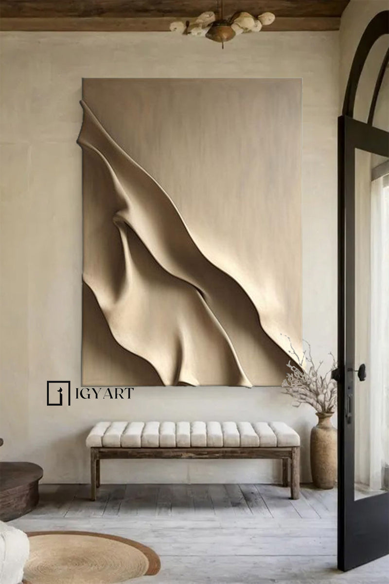 Beige Sculptured art Vertical wood carving wall art Beige wood carving wall art Customized colors