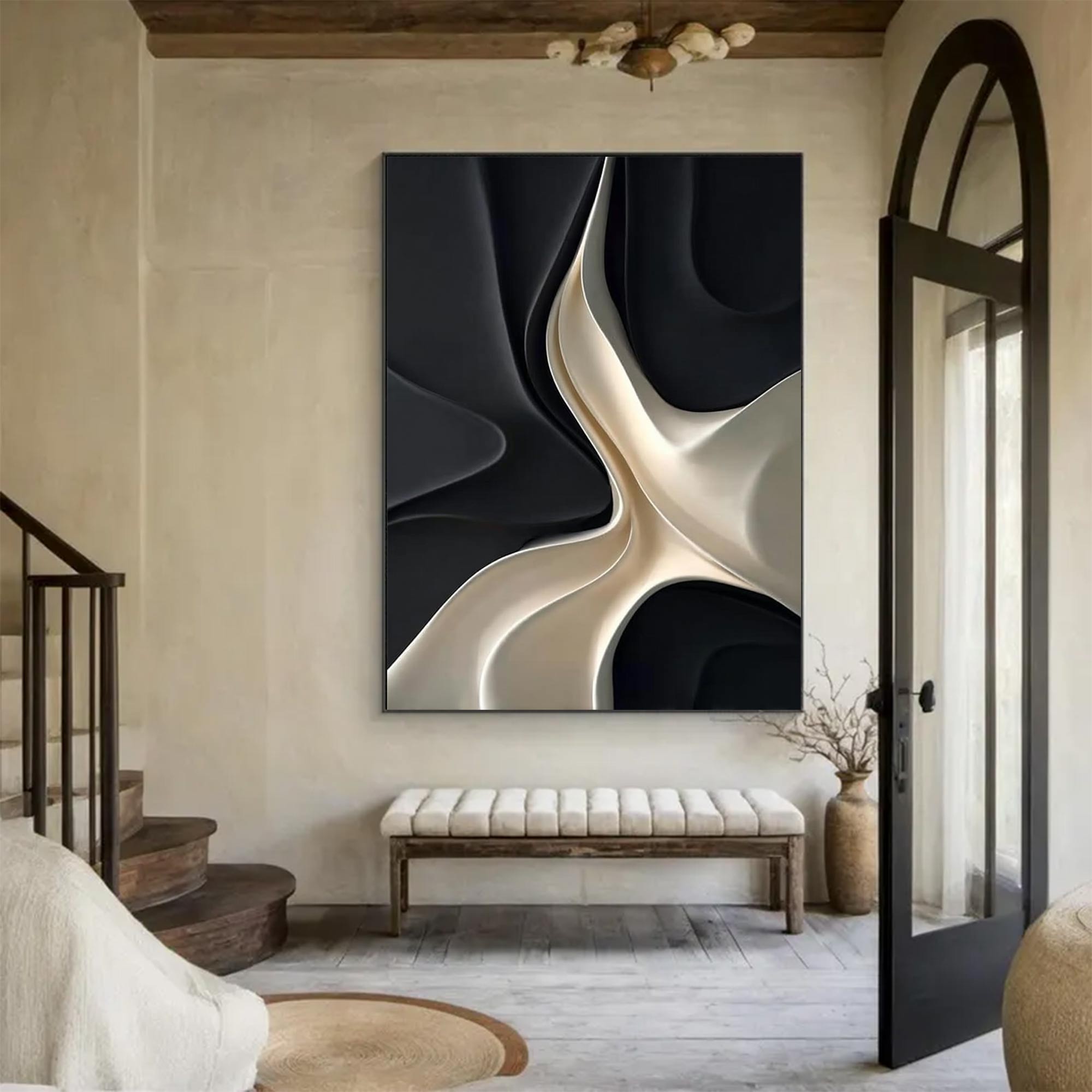 Black white texture wall art Wood Wall Decor Sculptured art Painting