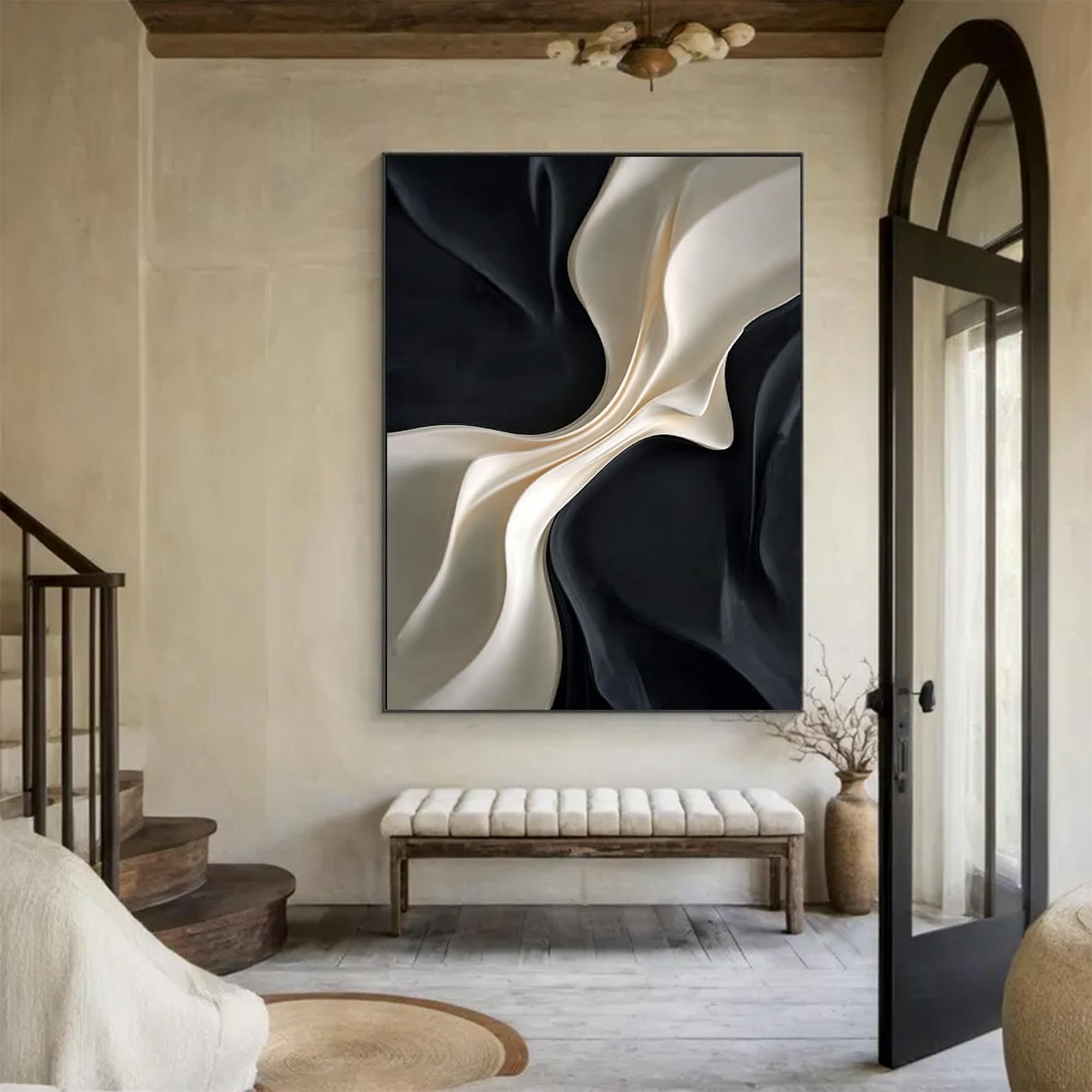 Black and white texture wall decor wood sculpture wall decor painting