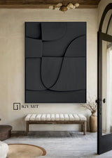 Black Textured Wall art Wood carving wall art Black Sculptured art Painting Black sculptured minimalist art Customized colors