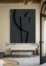 Black Sculptured art Painting Wood carving wall art Black Textured Wall art Customized colors