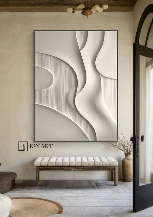 White sculptured minimalist art Customized colors Wood carving wall art White Textured Wall art White Sculptured art Painting