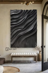 Black sculpture Textured Wall art Black sculpture Wall art Black Wood carving wall art Black Abstract Art