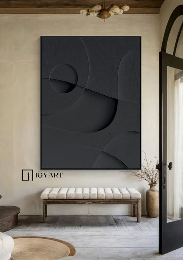 Black Textured Wall art Wood carving wall art Black Sculptured art Painting Black sculptured minimalist art Customized colors