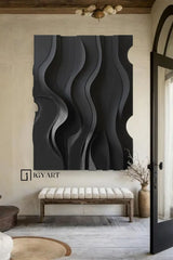 Black sculpture Textured Wall art Black sculpture Wall art Black Wood carving wall art Black Abstract Art