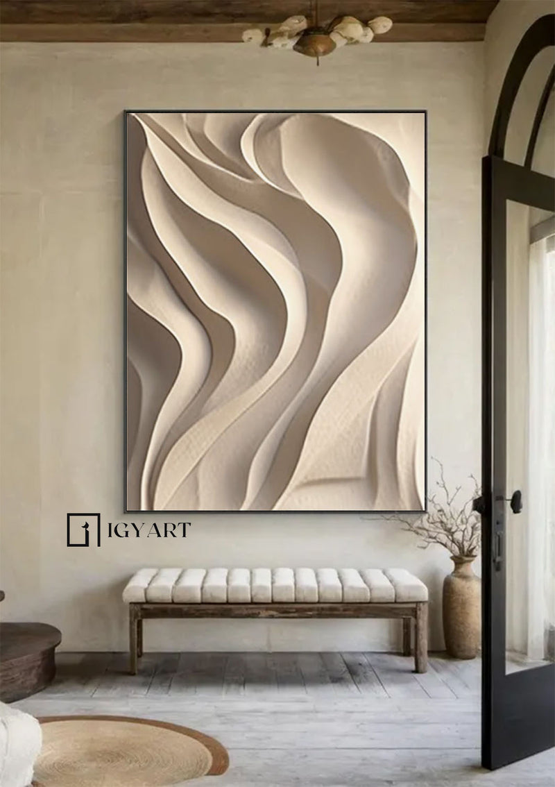 Beige Sculptured art Vertical wood carving wall ar Begie wood carving wall art Customized colors