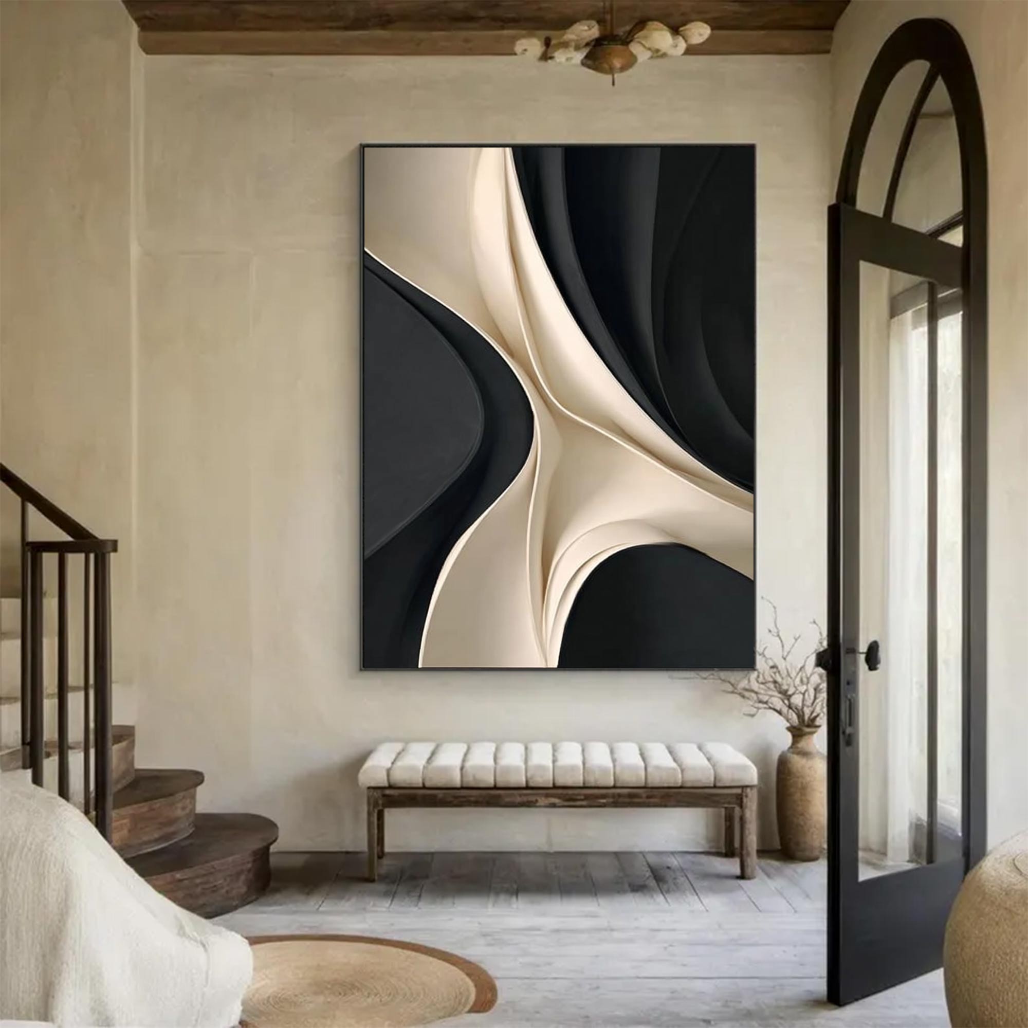 wood sculpture wall art Black and white texture wall decor carving art