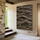 brown Sculptured Wood Block Art Sculptured art Painting brown sculpture Waves Textured Wall Decor 