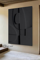 Wood carving wall art Black Textured Wall art Black Sculptured art Painting Customized colors