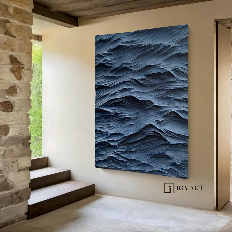 blue sculpture Textured Wall Decor blue Sculptured Wood Block Art Sculptured art Painting Customizable colors