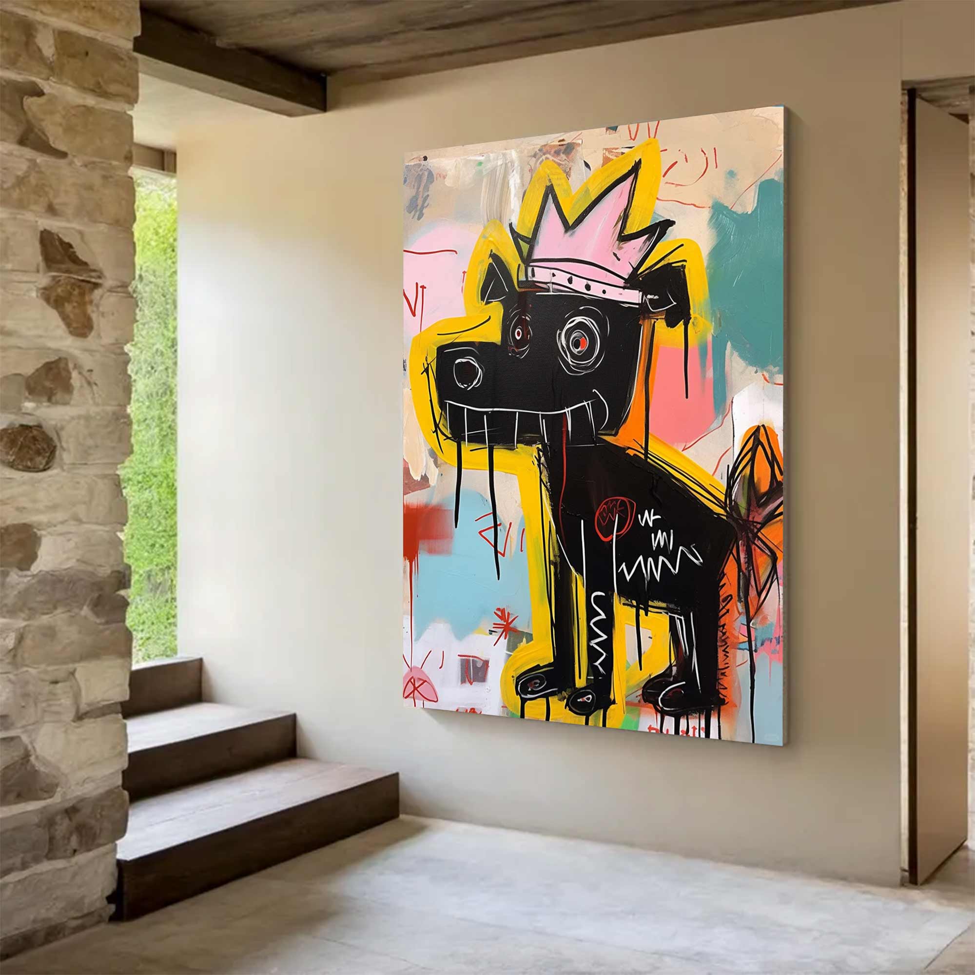 Graffiti Black Dog Painting Colorful Pop Art Street Art Dog Wall Decor