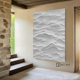 White Sculptured Wood Block Art Sculptured art Painting White sculpture Waves Textured Wall Decor 