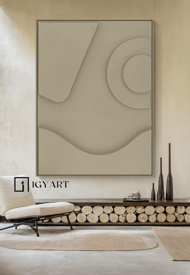 Beige Sculptured art Painting Wood carving wall art Beige Textured Wall art Customized colors