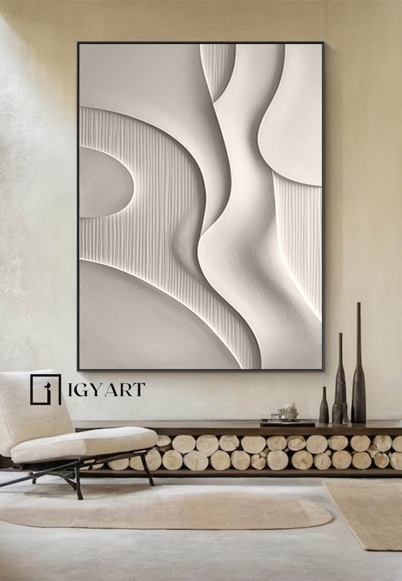 White sculptured minimalist art Customized colors Wood carving wall art White Textured Wall art White Sculptured art Painting