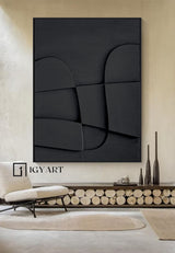 Wood carving wall art Black Sculptured art Painting Black Textured Wall art Black sculptured minimalist art Customized colors